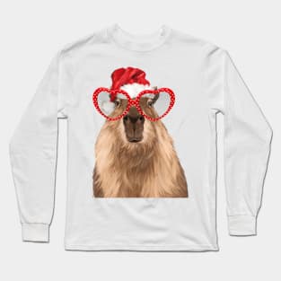 Christmas Hipster Capybara Long Sleeve T-Shirt